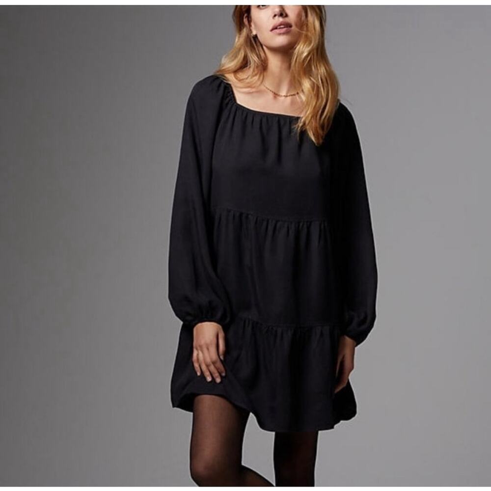 Anthro Amadi Black Tencel Tiered Dress Long Sleeve NWT M
